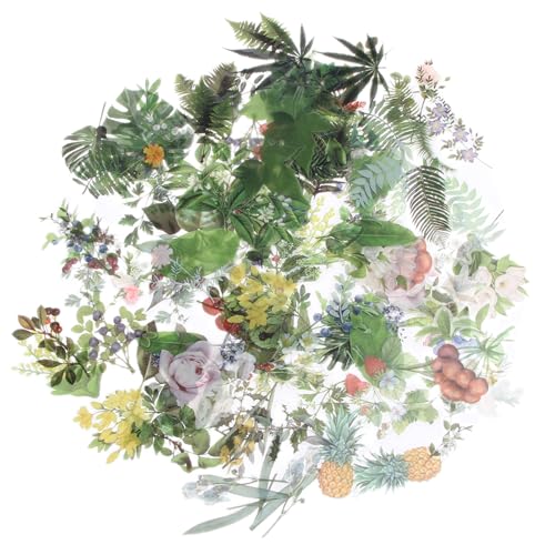 120 Stück Blumen Scrapbooking Aufkleber, Natur Pflanze Aufkleber, Transparente Pflanzen Aufkleber, Wasserfeste Flower Stickers für Reisekoffer, Laptop, Kalender, Scrapbook, Koffer, Notizbücher von lafomukea