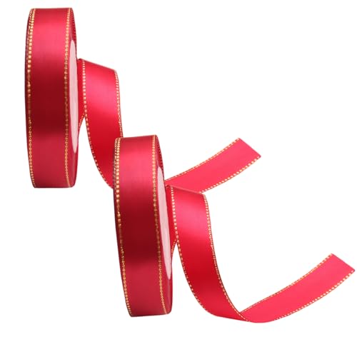2 Rollen Weinrotes Band mit Goldrand, doppelseitiges Polyester, 20 mm x 22 m, Weinrotes Band für Kuchenschleife, Blumenstrauß, Basteln, Hochzeit, Auto-Dekoration, DIY-Nähprojekt, Partyballon 2 Rollen Weinrotes Band mit Goldrand, doppelseitiges Polyester, 20 mm x 22 m, Weinrotes Band für Kuchenschleife, Blumenstrauß, Basteln, Hochzeit, Auto-Dekoration, DIY-Nähprojekt, Partyballon von lafomukea