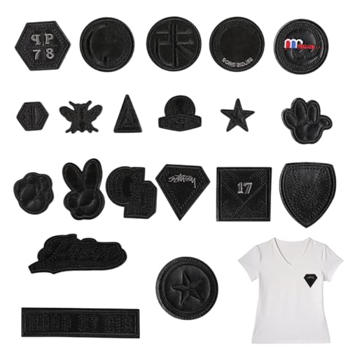 20 Stück Patches zum Aufbügeln, Schwarz Bestickte Applikationen, Abzeichen, Patches Patch Sticker Applikationen, Bügelflicken Set, zum Aufbügeln oder Aufnähen auf Kleidung, Hut, Jeans von lafomukea