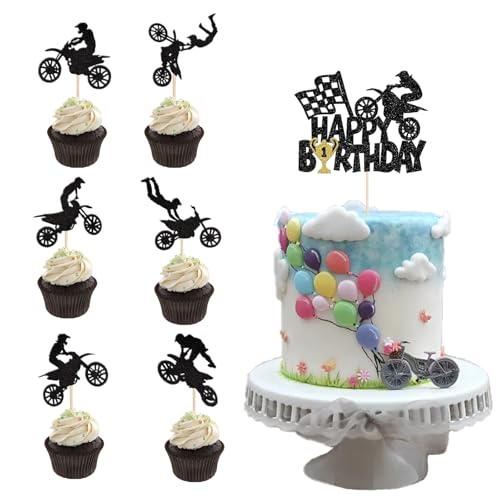 25 Stück Motorrad-Kuchenaufsätze, Fahrrad-Cupcake-Topper für Sport, Motocross-Thema (schwarz) von lafomukea