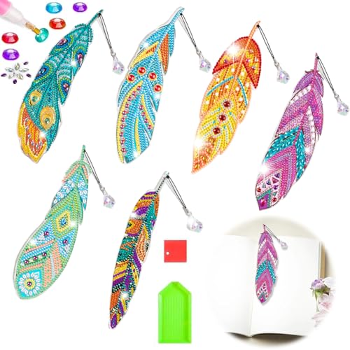 6 Stück DIY Diamant Malerei Lesezeichen, 5D Diamond Painting Lesezeichen Set Feder, Arts Crafts Lesezeichen, Feder Form Strass mit Kristall Anhänger Personalisierte Lesezeichen für Kinder, Erwachsene 6 Stück DIY Diamant Malerei Lesezeichen, 5D Diamond Painting Lesezeichen Set Feder, Arts Crafts Lesezeichen, Feder Form Strass mit Kristall Anhänger Personalisierte Lesezeichen für Kinder, Erwachsene von lafomukea