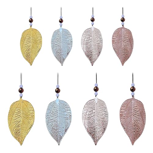 8 Stück Hänger Blatt Anhänger Deko, Metall Deko Anhänger Blatt, Blätter Hängend, Wandkunst Gold Silber Kupfer Blätter, Raumdeko zum Aufhängen, Garten Fensterdeko von lafomukea