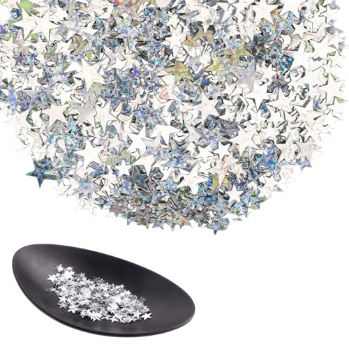 Glitzer Streudeko Sterne Silber, 10 mm und 6 mm Sterne Deko Silber, Streudeko Winterdeko Tischdeko, Tischdeko Geburtstag Hochzeit, Silber Sterne Confetti von lafomukea
