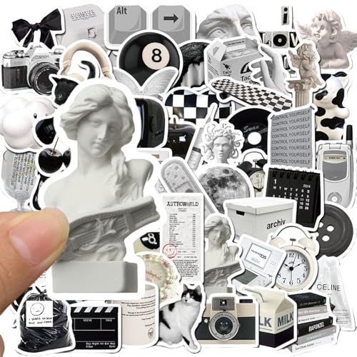 Schwarz Weiß Sticker Set 61 Stück, Vintage Wasserfeste Aufkleber, Aesthetic Vintage Aufkleber für Wasserflaschen, Scrapbook, Laptop, Helm Koffer Schwarz Weiß Sticker Set 61 Stück, Vintage Wasserfeste Aufkleber, Aesthetic Vintage Aufkleber für Wasserflaschen, Scrapbook, Laptop, Helm Koffer von lafomukea