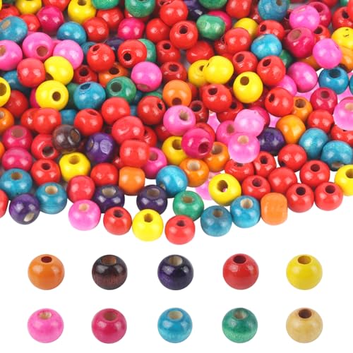 lahnao 1000 Stück Holzperlen Bunt, Natürliche holzperlen zum auffädeln, Rund Bunte Holzperlen für DIY Armbänder, Schmuck Halsketten, Crafts und Deko(8mm) von lahnao