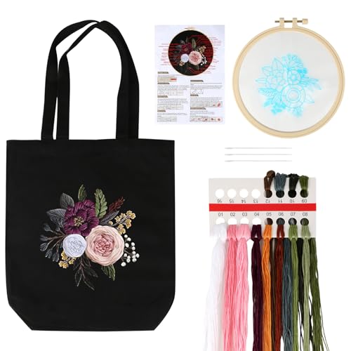 lahnao Sticken Set Erwachsene, Embroidery Kit, Stickset für Anfänger, Kreativ Set für Erwachsene, Inklusive Segeltuchtasche mit Blumenmuster, Anleitung, Stickrahmen, Farbfäden und Nadel lahnao Sticken Set Erwachsene, Embroidery Kit, Stickset für Anfänger, Kreativ Set für Erwachsene, Inklusive Segeltuchtasche mit Blumenmuster, Anleitung, Stickrahmen, Farbfäden und Nadel von lahnao