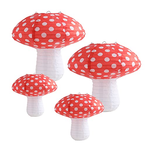 Pilzförmige Papierlaternen, 4 Stück Rote Papierlaterne Runde Laterne Pilz Papier Lampions Geburtstagsparty-Dekoration für Dschungel-Wunderland-Motto-Party, Garten, Hochzeit, Kinderzimmer Pilzförmige Papierlaternen, 4 Stück Rote Papierlaterne Runde Laterne Pilz Papier Lampions Geburtstagsparty-Dekoration für Dschungel-Wunderland-Motto-Party, Garten, Hochzeit, Kinderzimmer von lakigoes