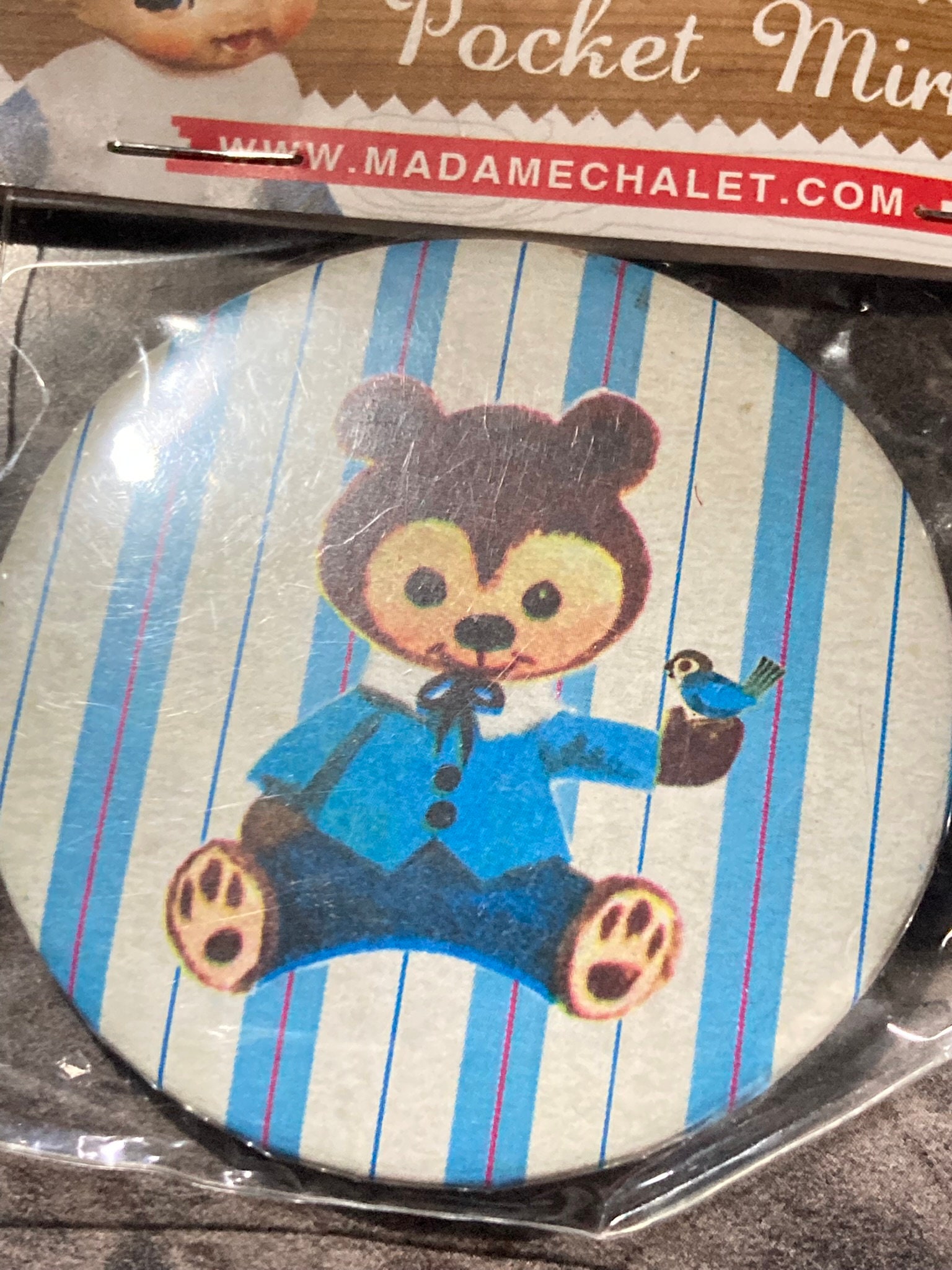 Retro Kitsch Kleine Handtasche Geldbörse Taschenspiegel Teddybär von lalaVintageJewellery