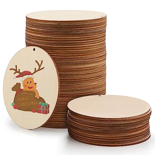 LALAGO 50 Stk.Holzscheiben, 10CM Holzplatten Holzscheiben zum Basteln,2,5mm Dick Holz Etiketten zum Beschriften,Holz Anhänger Geschenkanhänger für DIY Handwerk Hochzeit Deko von lalago