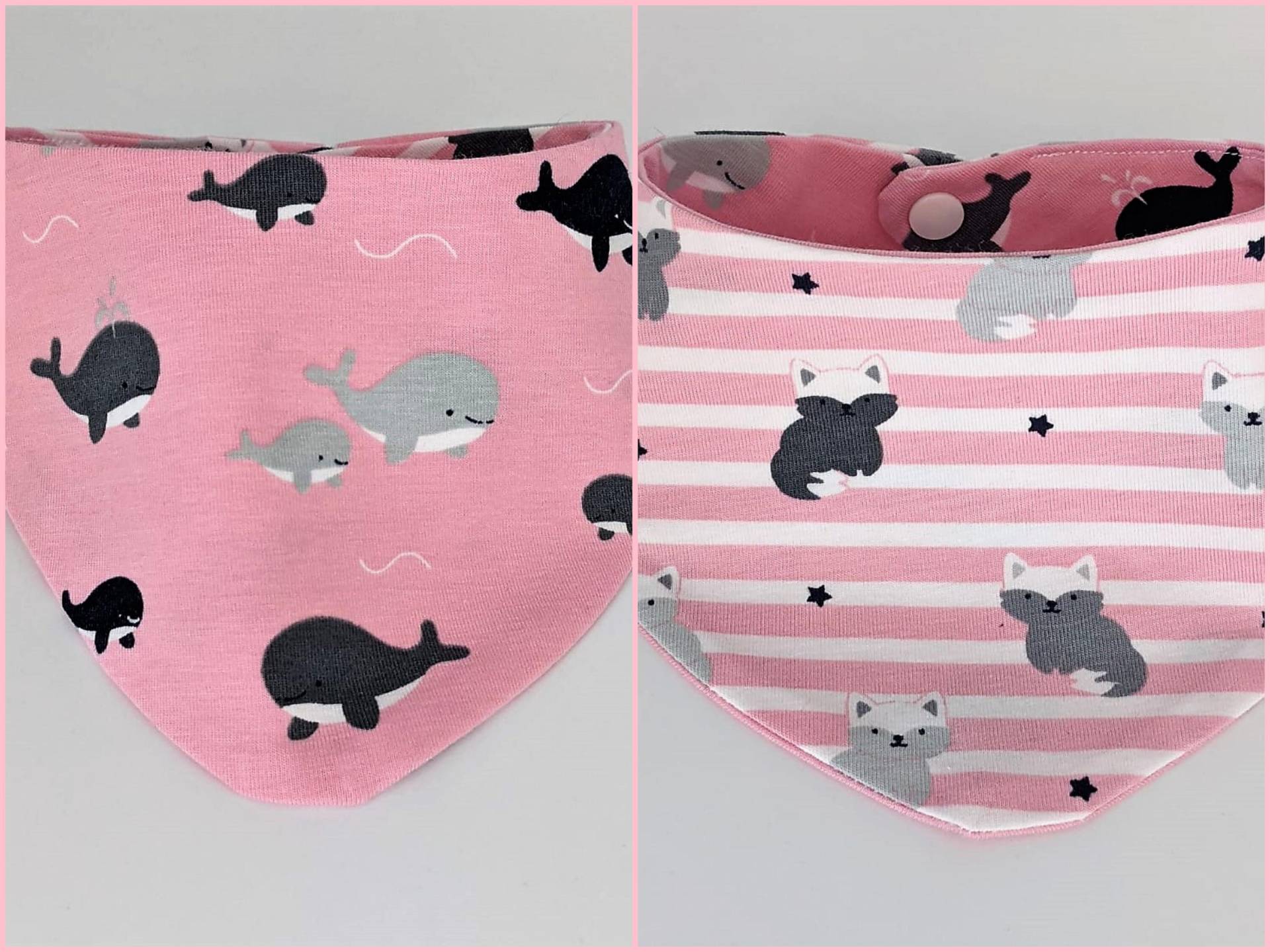 Baby Wende Lätzchen | Mädchen 0-3 Jahre Füchse/Wale Weiß Rosa/Ringel Jersey Sabberlatz Halstuch Bib Baby Wende Lätzchen | Mädchen 0-3 Jahre Füchse/Wale Weiß Rosa/Ringel Jersey Sabberlatz Halstuch Bib von lamaika