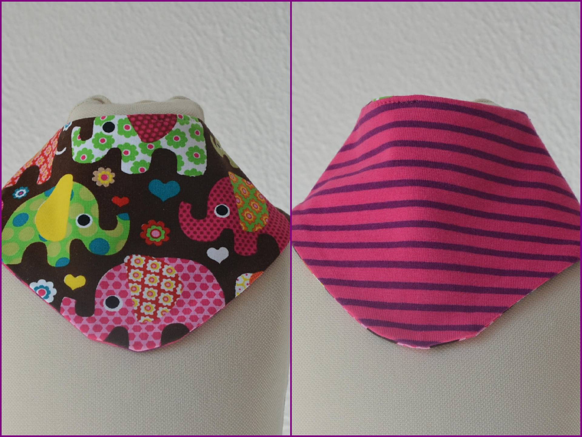 Baby Wendelätzchen Halstuch Elefanten Brau Bunt/Rosa Pink Ringel Mädchen 0-3 J Baby Wendelätzchen Halstuch Elefanten Brau Bunt/Rosa Pink Ringel Mädchen 0-3 J von lamaika