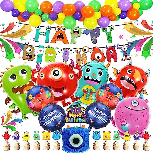 24 Stück Monster Party Luftballons Deko, Geburtstags Dekoration Monster Luftballons, Monster Kuchendeckel, Monster Luftballons Party Deko Set, Mit Banner, Für Kinder Geburtstags Dekoration von lankai
