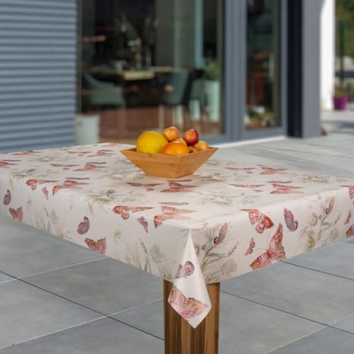 Wachstuch-Tischdecke Wachstischdecke Tischwäsche Abwaschbar Wachstuchdecke G11, Muster:Schmetterling rot braun weiß, Größe:110x240 von laro