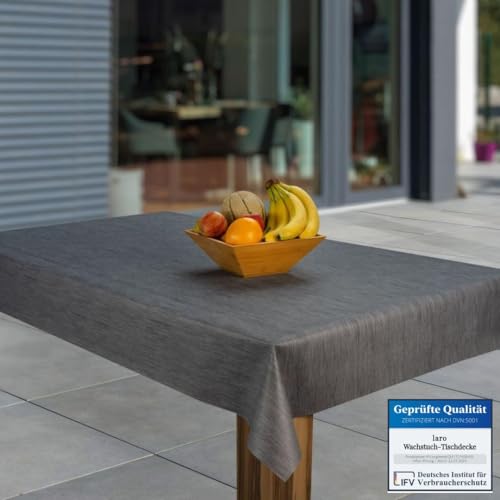 laro Wachstuch-Tischdecke Abwaschbar Garten-Tischdecke Wachstischdecke PVC Plastik-Tischdecken Eckig Meterware Wasserabweisend Abwischbar, Muster:Leinenoptik d. grau, Größe:130x220 von laro