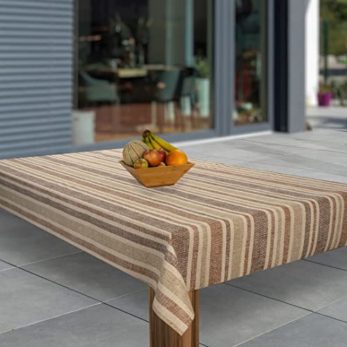 laro Wachstuch-Tischdecke Abwaschbar Garten-Tischdecke Wachstischdecke PVC Plastik-Tischdecken Eckig Meterware Wasserabweisend Abwischbar, Muster:Streifen Beige Braun, Größe:100x180 von laro