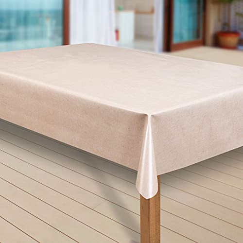 laro Wachstuch-Tischdecke Abwaschbar Garten-Tischdecke Wachstischdecke PVC Plastik-Tischdecken Eckig Meterware Wasserabweisend Abwischbar, Muster:Uni Creme-beige meliert, Größe:140x140 cm von laro