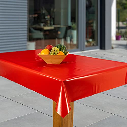 laro Wachstuch-Tischdecke Abwaschbar Garten-Tischdecke Wachstischdecke PVC Plastik-Tischdecken Eckig Meterware Wasserabweisend Abwischbar, Muster:Uni rot, Größe:118x220 von laro