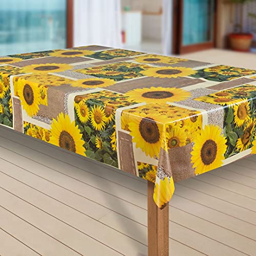 laro Wachstuch-Tischdecke Abwaschbar Garten-Tischdecke Wachstischdecke PVC Plastik-Tischdecken Eckig Meterware Wasserabweisend Abwischbar |43|, Muster:Sonnen Blumen, Größe:100x300 von laro