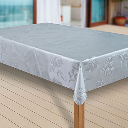 laro Wachstuch-Tischdecke Abwaschbar Garten-Tischdecke Wachstischdecke PVC Plastik-Tischdecken Eckig Meterware Wasserabweisend Abwischbar |70|, Muster:Dhalia Silber, Größe:130x300 cm von laro
