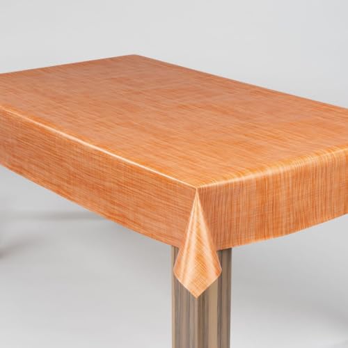 laro Wachstuch-Tischdecke Abwaschbar Garten-Tischdecke Wachstischdecke PVC Plastik-Tischdecken Eckig Meterware Wasserabweisend Abwischbar |70|, Muster:Leinenoptik Orange Bronze, Größe:90x90 von laro