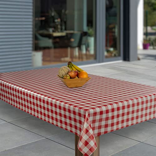 laro Wachstuch-Tischdecke Abwaschbar Garten-Tischdecke Wachstischdecke PVC Plastik-Tischdecken Eckig Meterware Wasserabweisend Abwischbar AP, Muster:Rot Weiß Karo, Größe:140x2000 von laro