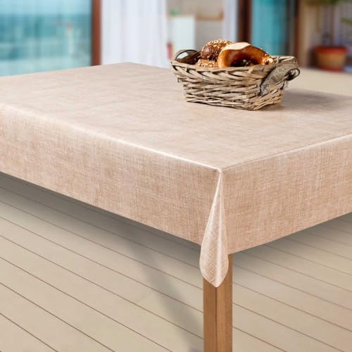 laro Wachstuch-Tischdecke Abwaschbar Garten-Tischdecke Wachstischdecke PVC Plastik-Tischdecken Eckig Meterware Wasserabweisend Abwischbar EZ, Muster:Leinenoptik. beige, Größe:130x280 von laro