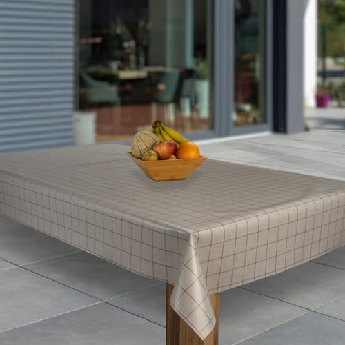 laro Wachstuch-Tischdecke Abwaschbar Garten-Tischdecke Wachstischdecke PVC Plastik-Tischdecken Eckig Meterware Wasserabweisend Abwischbar G03, Muster:Karo Schwarz Beige, Größe:118x240 von laro