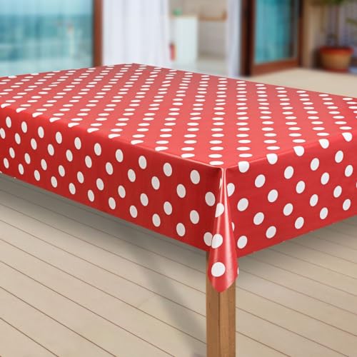 laro Wachstuch-Tischdecke Abwaschbar Garten-Tischdecke Wachstischdecke PVC Plastik-Tischdecken Eckig Meterware Wasserabweisend Abwischbar G07, Muster:Punkte rot, Größe:110x260 von laro