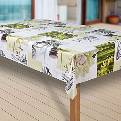 Wachstuch-Tischdecke Wachstischdecke Tischwäsche Abwaschbar Wachstuchdecke G11, Muster:Blumen Weiss-grün, Größe:100x140 cm von laro