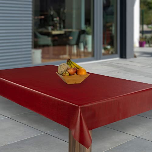 laro Wachstuch-Tischdecke Abwaschbar Garten-Tischdecke Wachstischdecke PVC Plastik-Tischdecken Eckig Meterware Wasserabweisend Abwischbar GAC, Muster:Weinrot Leinenoptik, Größe:140x2000 von laro