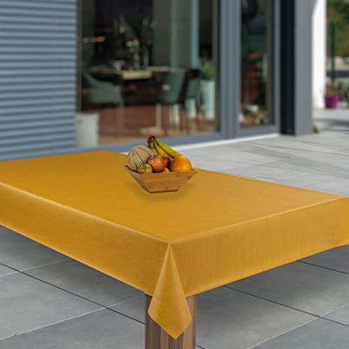 laro Wachstuch-Tischdecke Abwaschbar Garten-Tischdecke Wachstischdecke PVC Plastik-Tischdecken Eckig Meterware Wasserabweisend Abwischbar GAE, Muster:Gelb Orange Fasen Leinenoptik, Größe:100x260 von laro