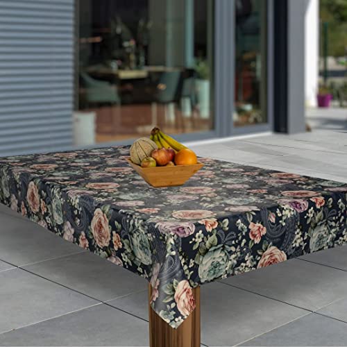 laro Wachstuch-Tischdecke Abwaschbar Wachstischdecke PVC Plastik-Tischdecken Eckig Meterware Abwischbar, Muster:Blumen Rose Dunkelblau, Größe:80x120 von laro
