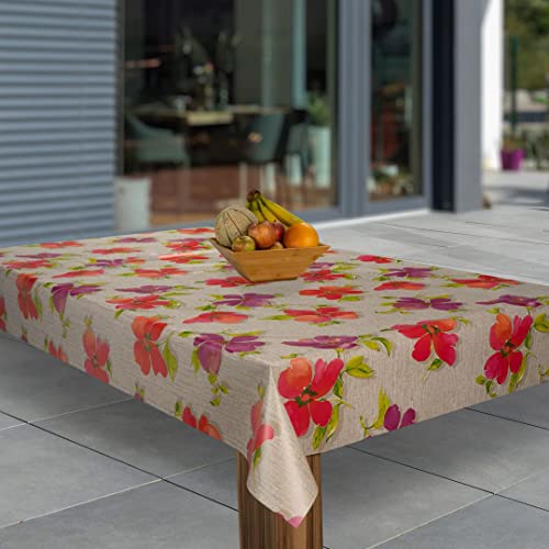 laro Wachstuch-Tischdecke Abwaschbar Wachstischdecke PVC Plastik-Tischdecken Eckig Meterware Abwischbar, Muster:Blumen Rot Violett, Größe:118x140 von laro