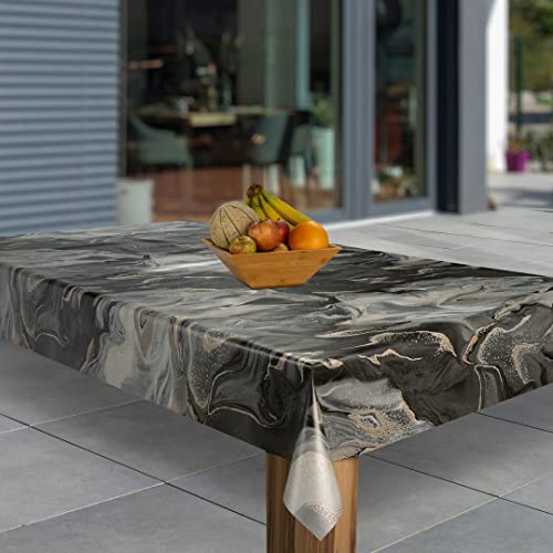 laro Wachstuch-Tischdecke Abwaschbar Wachstischdecke PVC Plastik-Tischdecken Eckig Meterware Abwischbar, Muster:Marmoriert Schwarz Beige Grau, Größe:118x200 von laro