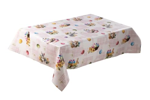 laro Wachstuch-Tischdecke Abwaschbar Wachstischdecke PVC Plastik-Tischdecken Eckig Meterware Abwischbar, Muster:Osterhase Rosa, Größe:110x240 von laro
