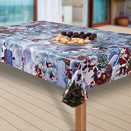 laro Wachstuch-Tischdecke Sterne Weihnachten Weihnachts-Motive PVC Wachstischdecke Eckig Meterware Wasserabweisend Abwischbar |20|, Muster:Weihnachtsmann blau, Größe:118x180 cm von laro