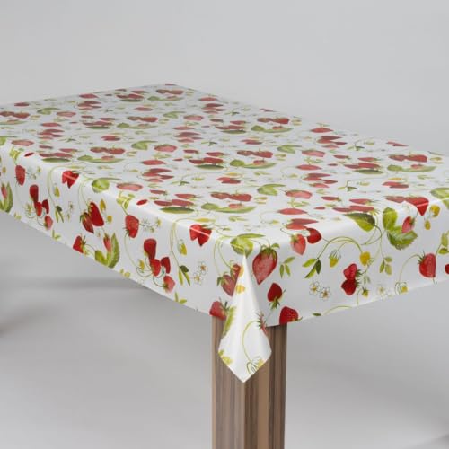 laro Wachstuch-Tischdecke Wachstischdecke Gartentischdecke Erdbeeren Rot Weiß, Muster:Erdbeeren Rot Weiß, Größe:140x1000 von laro