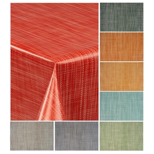 laro Wachstuch-Tischdecke Wachstischdecke Gartentischdecke Leinenoptik, Muster:Leinenoptik Rot Orange, Größe:130x130 von laro