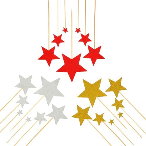 3 Sets (insgesamt 21 Stück) Stern Cupcake Topper Glitzer Stern Kuchen Topper Twinkle Star Cupcake Toppers Obst Picks Fünfzackiger Stern Kuchen Topper für Hochzeit Geburtstag Weihnachten Dekoration von lasenersm