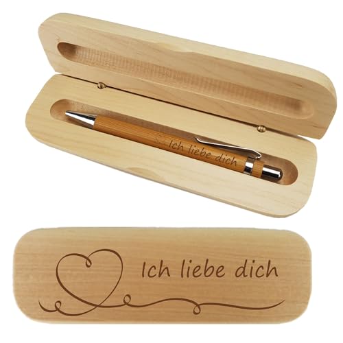 laser-diele Kugelschreiber mit Gravur in Geschenkbox - Schreibset mit Gravur - Stift Geschenk - Holzkugelschreiber mit Gravur (Ich liebe dich) von laser-diele