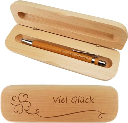 laser-diele Kugelschreiber mit Gravur in Geschenkbox - Schreibset mit Gravur - Stift Geschenk - Holzkugelschreiber mit Gravur (Viel Glück) von laser-diele