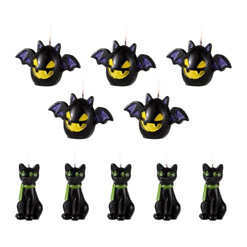 10 Stück Halloween Kerzen, Schwarze Katze und Fledermauskerze Themenkerze Süß Gruselig Wachs Minikerzen Geschenk für Katzenliebhaber Halloween Geburtstagsparty Zuhause Büro Tisch Dekor 10 Stück Halloween Kerzen, Schwarze Katze und Fledermauskerze Themenkerze Süß Gruselig Wachs Minikerzen Geschenk für Katzenliebhaber Halloween Geburtstagsparty Zuhause Büro Tisch Dekor von lasuroa
