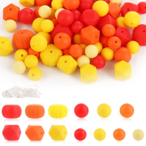 100stk Herbst-Silikonperlen, Thanksgiving-Perlen Kürbis Runde Sechseckige Bastelperlen Lose Silikon-Abstandsperlen zur Schmuckherstellung Armbänder Halsketten Schlüsselanhänger DIY von lasuroa