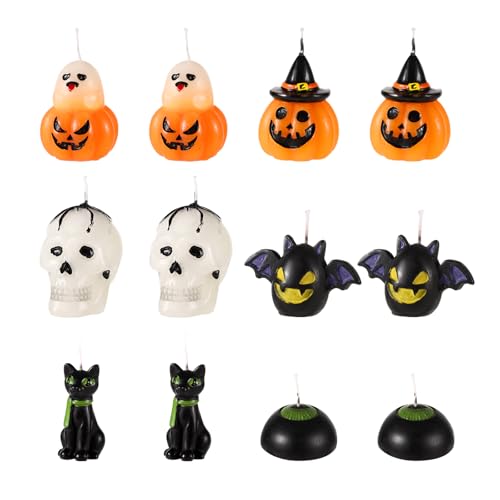 12 Stück Halloween Kerzen, Süßer Geist Kürbis Kerzen Gruselig Totenkopf Schwarze Katze Augapfel Fledermauskerze Halloween-Dekorationskerzen für Herbst Halloween Partygeschenk Zuhause Dekor 12 Stück Halloween Kerzen, Süßer Geist Kürbis Kerzen Gruselig Totenkopf Schwarze Katze Augapfel Fledermauskerze Halloween-Dekorationskerzen für Herbst Halloween Partygeschenk Zuhause Dekor von lasuroa