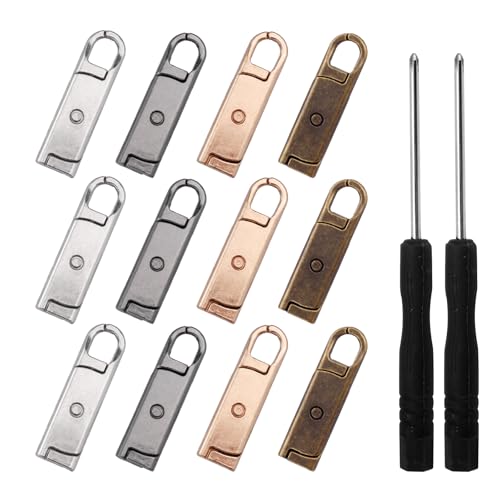 12 Stück Reißverschluss-Ersatz, Abnehmbare Reißverschlusslaschen aus Metall Ersatz-Verlängerungs-Zugkopf-Reparatur für Gepäck, Kleidung, Rucksack, Jacke, Hose, Stiefel, Zelt (4 Farben) von lasuroa