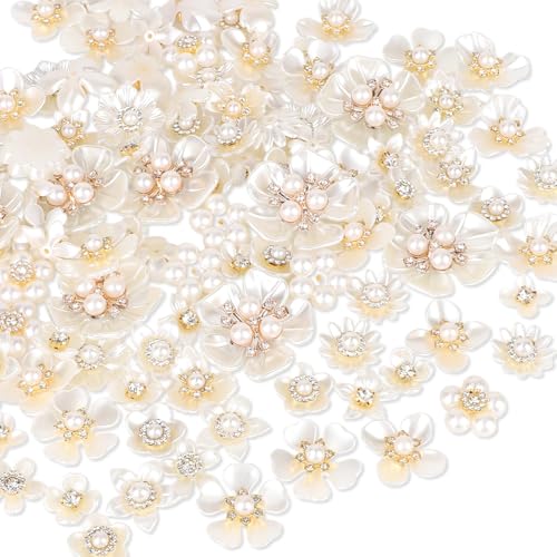 150St Strass Perlenknöpfe, 15 Stile Flache Rückseite Blumenverzierungen Kunstperlen Knöpfe zum Basteln zur Schmuckherstellung für Hochzeitshaarschmuck Taschen Schuhe Dekor 150St Strass Perlenknöpfe, 15 Stile Flache Rückseite Blumenverzierungen Kunstperlen Knöpfe zum Basteln zur Schmuckherstellung für Hochzeitshaarschmuck Taschen Schuhe Dekor von lasuroa
