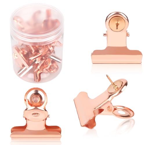 20 Stück Pinnwand Clips, Robust Reißzwecken Klammer mit Stiften ohne Loch Korktafel-Zubehör für Wandbasteln Papier Fotos Poster Zuhause Büro Pinnwand (Roségold) von lasuroa