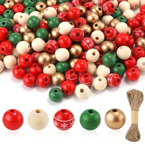 200 Stück Weihnachtsperlen, 1,6cm Runde Winter Holzperlen mit Löchern Bastelperlen für DIY Bastelarbeiten Halloween Thanksgiving Weihnachtsdekorationen 200 Stück Weihnachtsperlen, 1,6cm Runde Winter Holzperlen mit Löchern Bastelperlen für DIY Bastelarbeiten Halloween Thanksgiving Weihnachtsdekorationen von lasuroa