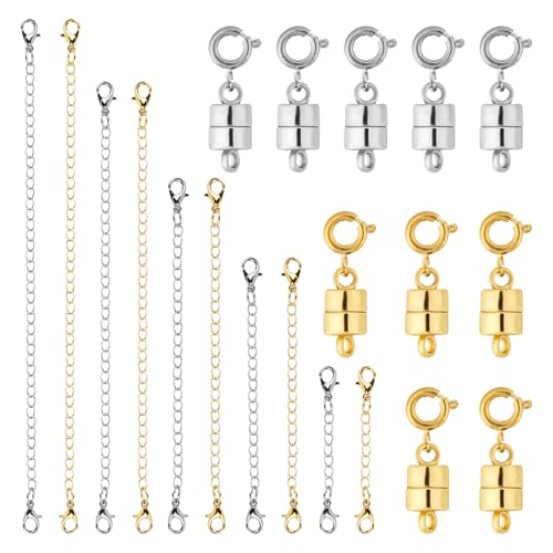 20stk Teiliges Set mit Halskettenverlängerungen und Magnetverschluss, Goldene und Silberne Kettenverlängerungen mit Magnetischem Halskettenverschluss für Armbandschmuck 20stk Teiliges Set mit Halskettenverlängerungen und Magnetverschluss, Goldene und Silberne Kettenverlängerungen mit Magnetischem Halskettenverschluss für Armbandschmuck von lasuroa