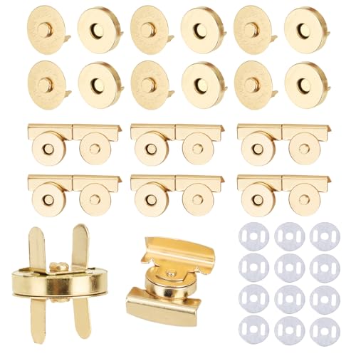 24 Paar Magnetische Druckknöpfe für Geldbörsen Tragetaschen, 2 Arten Nahtloser Magnetverschlüsse Magnetknöpfe für Geldbörsen Ohne Nähen zum Nähen von Leder Stoff (Gold) von lasuroa